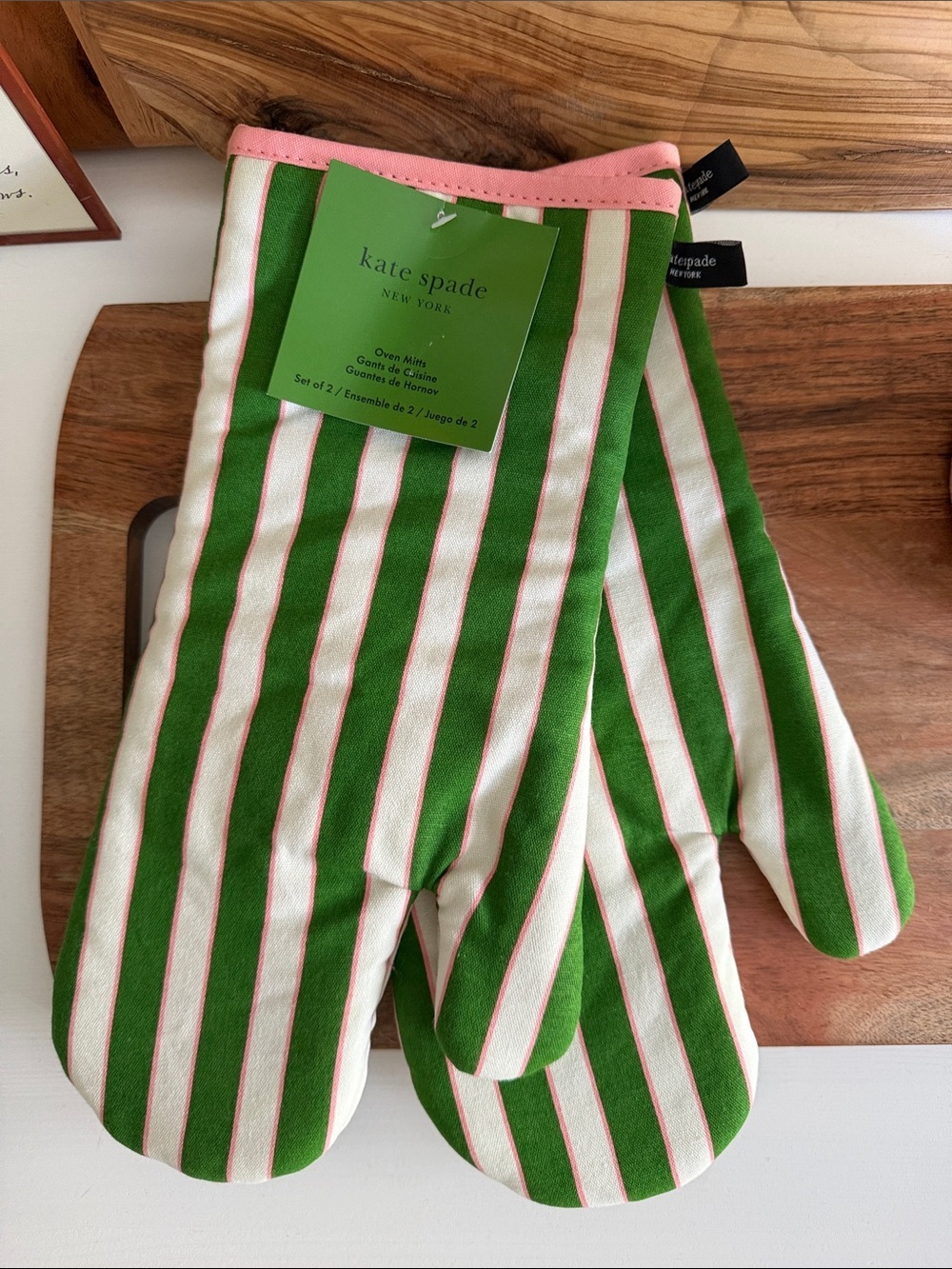 Kate Spade New York Pink Green Cream and Pink Oven Mitts NWT